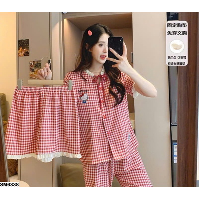 SM6338  SET BỘ NGỦ NỮ CARO 3 MÓN ĐỎ
