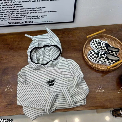 AT2595 ÁO HOODIE SỌC TAI THÚ HÀN QUỐC CHO BÉ TRAI ✨