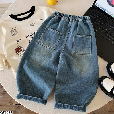 QT6029 QUẦN JEANS ỐNG RỘNG CẠP CHUN BÉ TRAI