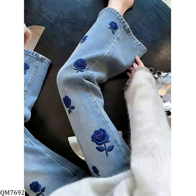 QM7692 QUẦN JEAN NỮ HỌA TIẾT HOA