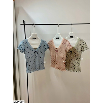 AM5906 ÁO CHẤM BI CỔ REN ENEN (W.G.W.E)