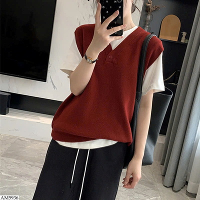 AM5936 ÁO GILE LEN DỆT KIM CỔ V CHO NỮ