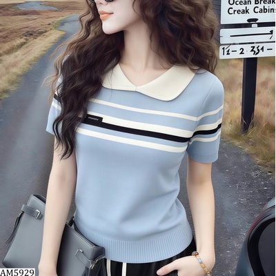 AM5929 ÁO LEN DỆT KIM SỌC CỔ BẺ