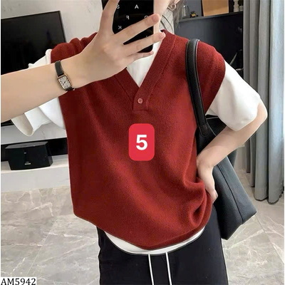AM5942 ÁO GILE LEN DỆT KIM CỔ V CHO NỮ