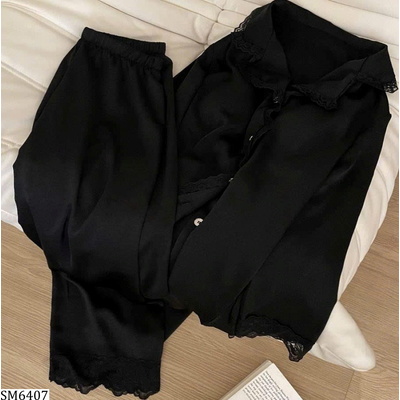 SM6407 BỘ PIJAMA ĐEN VIỀN REN ????