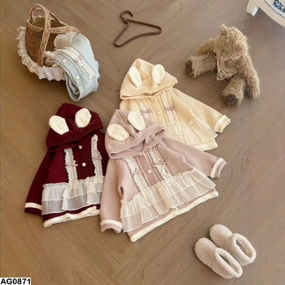 AG0871  ÁO KHOÁC LEN CÓ MŨ TRÙM ĐẦU TAI THỎ CHO BÉ