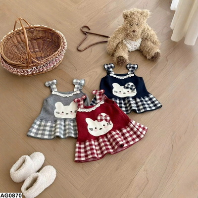 AG0870  ÁO LEN 2 DÂY BẢN TO HÌNH MÈO CHO BÉ GÁI