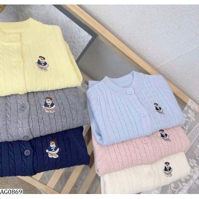 AG0869 ÁO LEN CARDIGAN THÊU GẤU CHO BÉ