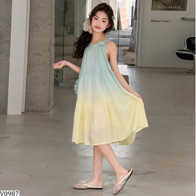 V0987 VÁY CỔ YẾM DÁNG XÒE LOANG MÀU