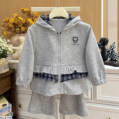 SG4398 BỘ ÁO KHOÁC NỈ VÀ QUẦN LOE BÉ GÁI