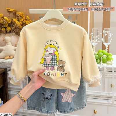 AG0889 ÁO NỈ PHỐI TAY VIỀN BÈO BÉ GÁI