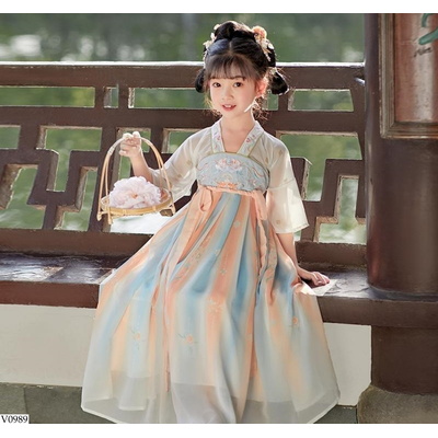 V0989 ĐẦM VOAN CỔ TRANG LOANG MÀU