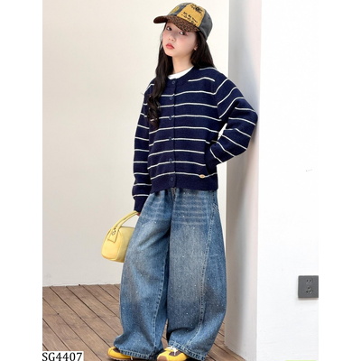 SG4407 SET ÁO LEN KẺ MIX JEANS BAGGY SZ ĐẠI