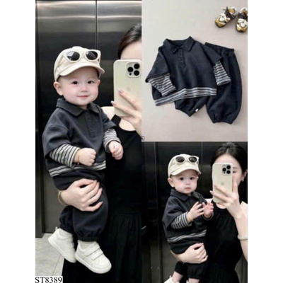 ST8389 BỘ NỈ PHỐI TAY KẺ BÉ TRAI