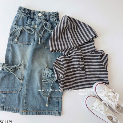 SG4429 ÁO LIỀN MŨ KẺ DÀI TAY VÀ QUẦN JEAN 4 TÚI BG