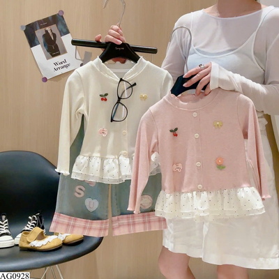 AG0928 ÁO DÀI TAY PHỐI BÈO CHẤM BI BÉ GÁI