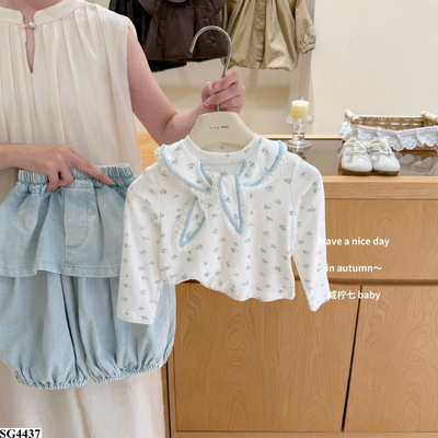 SG4437 ÁO HOA NHÍ VÀ QUẦN BOM DENIM BG